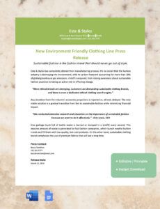 Grant Award Press Release Template Excel