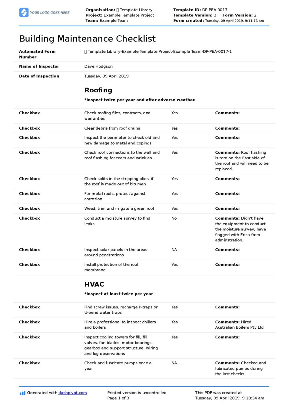 Printable Building Condition Assessment Report Template Pdf