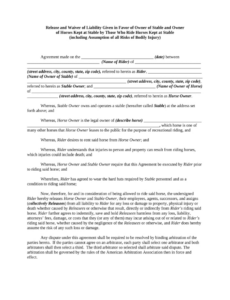 Costum Horse Riding Release Form Template  Example