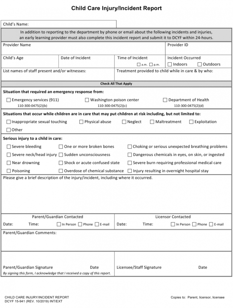 Editable Child Accident Report Form Template Sample | Stableshvf