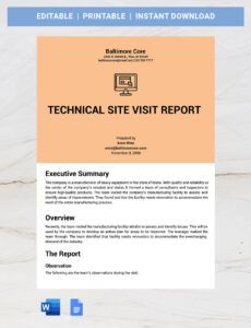 Blank Vendor Site Visit Report Template Word