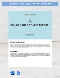 Free Printable Vendor Site Visit Report Template Excel Sample